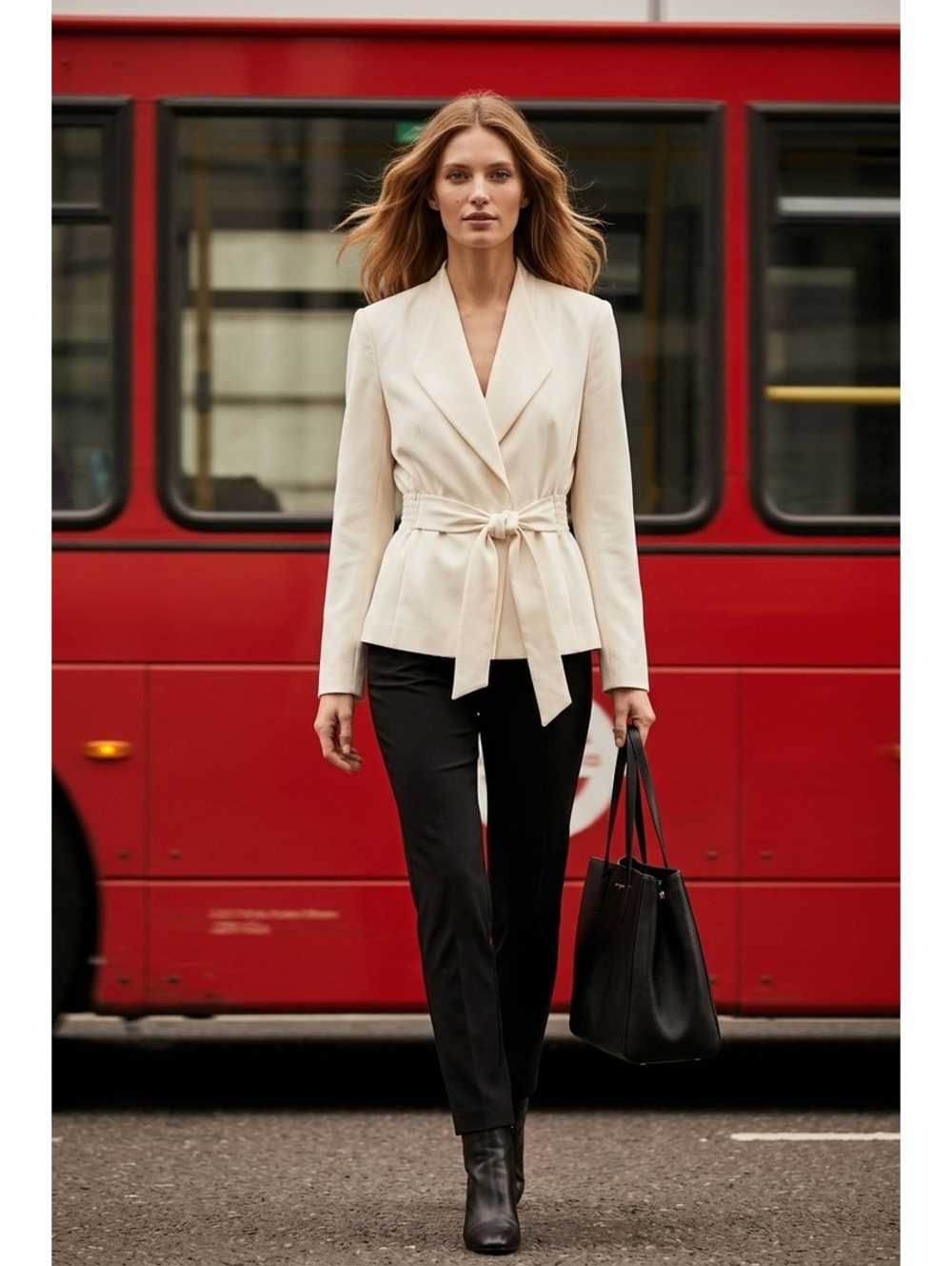 Ann Taylor Factory Cream Belted Blazer Jacket Size S